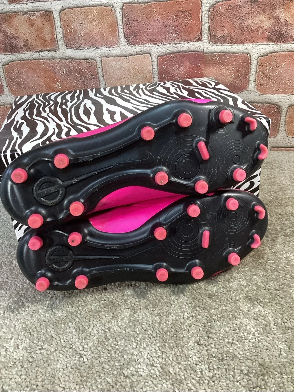 Kids Pink Soccer Cleats with Black Accents